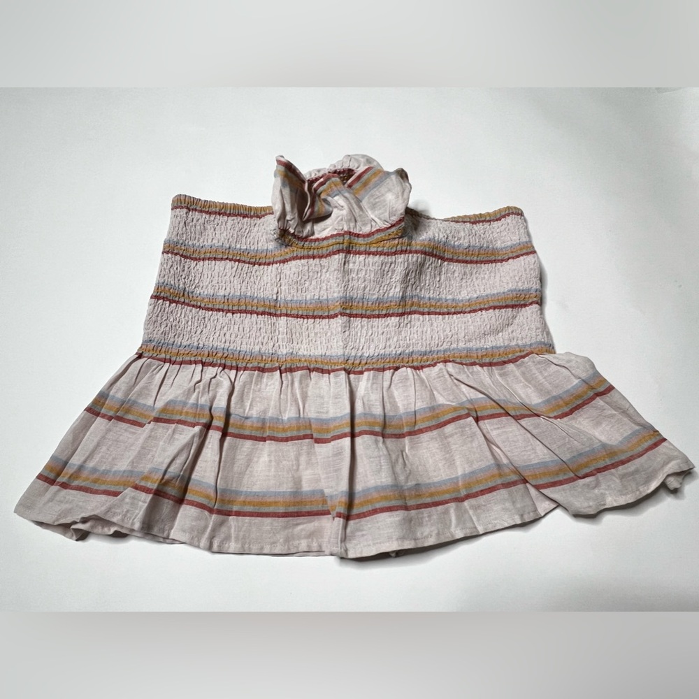 Smocked Crop Top Peplum Cropped Fitted Shirt Pastel Stripes Summer Casual Beach - Picture 8 of 17